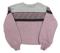 Starorůžovofialovo-čierno-sivá crop mikina so vzorom George