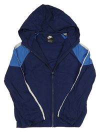 Tmavomodro-modro-biela šušťáková bunda s logom a kapucňou Nike