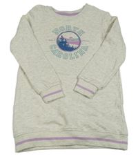 Svetlosivá melírovaná tepláková šatová tunika s lesem a nápismi POCOPIANO