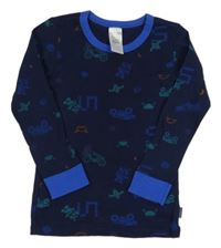 Tmavomodro-zafírové pyžamové tričko s obrázkami SCHIESSER