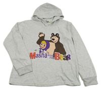 Šedá melírovaná slabá mikina s obrázkem - Máša a medvěd a kapucí