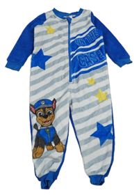 Bílo-šedo-safírová pruhovaná plyšová kombinéza s PAW PATROL - Chase nickelodeon