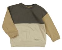 Tmavošedohnědo-světlebéžovo-béžová mikina s nápisom H&M