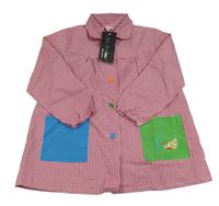 Nové - červeno-bílé kostkované propínací šaty/zástěra s vosičkou a golierikom