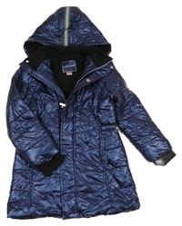 Tmavomodrý metalický prošívaný šusťákový zimní kabát ANDY&EVAN