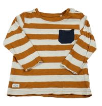 Medovo-bílé pruhované melírované triko s kapsou Topomini