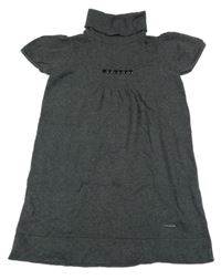 Tmavosivé melírované pletené šaty s korálkami a rolákom manguun