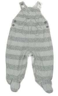 Bílo-šedé pruhované melírované sametové dupačky s medvedíkom Next