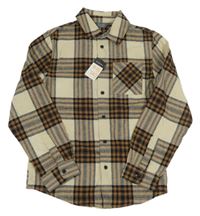 Nové - světlebéžovo-hnedo-čierna kockovaná vzorovaná košeľa PRIMARK