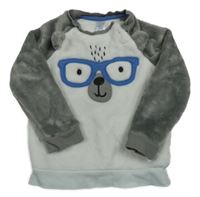 Bielo-sivá plyšová mikina s medvedíkom C&A