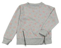 Sivá melírovaná mikina s ružovými hviezdičkami ZEEMAN