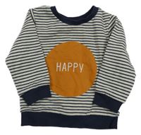 Smetanovo-tmavomodrá pruhovaná mikina s medovým potiskem s nápisem PRIMARK