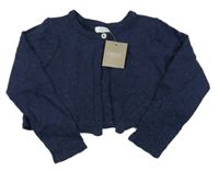 Nové - tmavomodré propínací svetrové bolérko s perforovaným vzorom Next