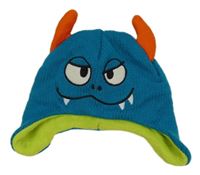 Modrozelená pletená čepice - příšerka