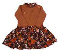 Mahagonovo-tmavohnědé pleteno/lehké šaty s květy a volánkem Next