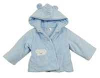 Světlemodrý sametový zateplený kabátek s medvídkem a hvězdičkami a kapucí s oušky Prénatal