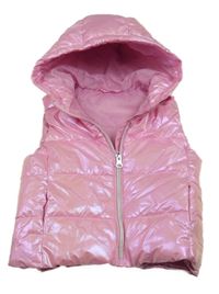 Růžová metalická prošívaná šusťáková zateplená vesta s kapucí St. Bernard