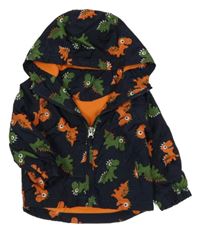 Tmavomodrá šusťáková jarní bunda s dinosaury a kapucí St. Bernard