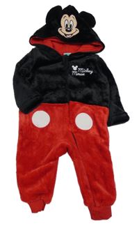 Čierno-červená plyšová kombinéza s kapucí - Mickey Disney