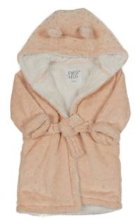 Broskvový plyšový zateplený župan s hvězdičkami a kapucí s oušky F&F