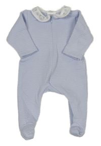 Světlemodrá žebrovaná tepláková kombinéza s bílým límečkem s medvídky a hvězdičkami deolinda