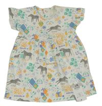 Nové - biele šaty so zebrami a ovociem a kvietkami a volánikmi George