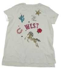 Smetanové tričko s obrázky a flitry C&A