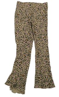 Béžovo-černé-barevné žebrované flare legíny s leopardím vzorem Matalan