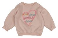 Svetloružová mikina so srdiečkom s nápismi Matalan