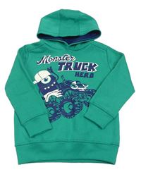 Zelená mikina s monster truckem s príšerkou a kapucňou Kiki&Koko