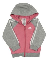 Růžovo-šedá propínací mikina s logem a kapucí Adidas