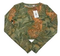 Khaki-oranžovo-černé vzorované síťované crop triko Matalan