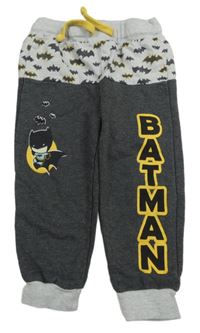 Tmavošedo-šedé melírované tepláky s baby Batmanem
