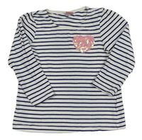 Bílo-tmavomodré pruhované triko se srdcem z flitrů Kiki&Koko