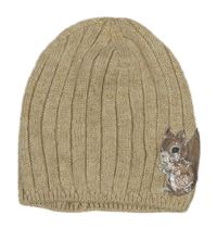 Béžová trblietavá rebrovaná pletená čapica s veverkou H&M