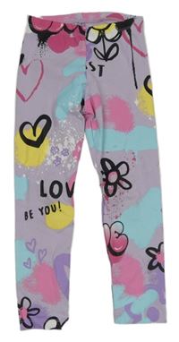 Lila skvrnité legíny se srdíčky a květy George