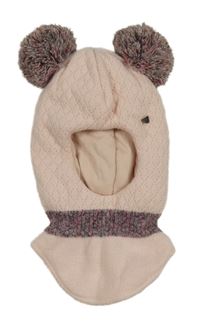 Růžová zateplená kukla s bambulemi