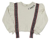 Biela crop mikina s pruhmi a volánikmi River Island