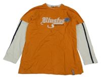 Oranžovo-béžové tričko s nápisom a nášivkou TCM