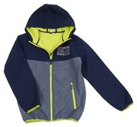 Tmavomodro-melírovaná softshellová bunda s nápisem a kapucí Y.F.K.