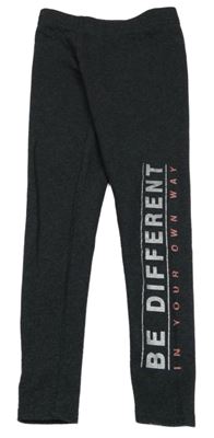 Tmavošedé melírované zateplené legíny s nápisem Page One Young