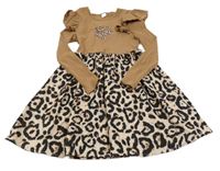 Hnedo-leopardí šaty so srdcem a volánikmi Shein