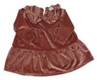 Starorůžové třpytivé sametové šaty s límečkem F&F