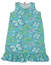 Modré bavlnené šaty s motýly a listami Dopodopo