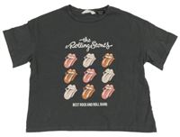 Tmavosivé hudební tričko s potiskem - The Rolling Stones Mango