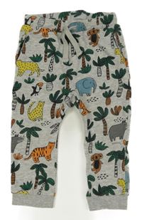 Šedé melírované baggy tepláky se zvířaty a palmami H&M