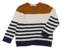 Hnedo-béžovo-tmavomodrý sveter s pruhmi H&M