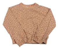 Světlerůžová květovaná crop mikina 