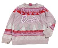 Světlerůžovo-červeno-fialový vzorovaný svetr s nápisem - Barbie 