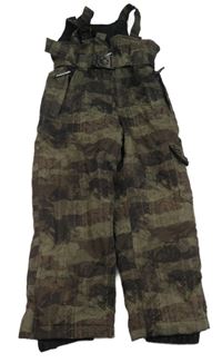 Hnědo-khaki vzorované šusťákové laclové oteplovačky s páskem 